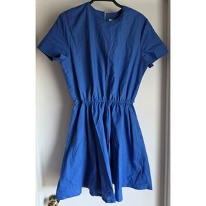 The American Shirt Dress Size 12 Blue Solid Short Sleeve Round Neck Vintage